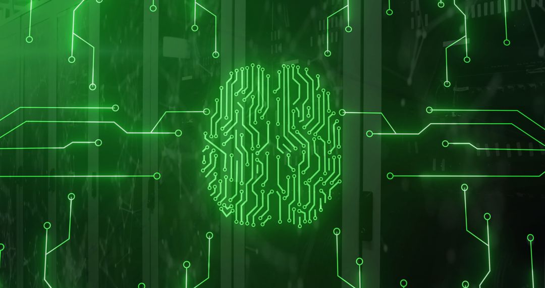 Futuristic Brain Circuit on Server Background