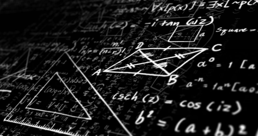 Chalkboard Overflowing with Geometry and Mathematics Equations
