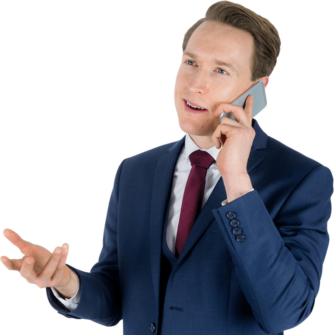 Confident Businessman Having Phone Call with Transparent Background