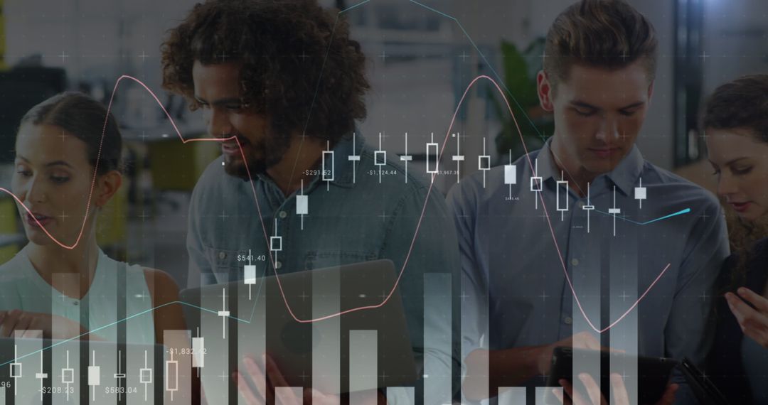 Diverse Team Collaborating on Financial Data and Technology