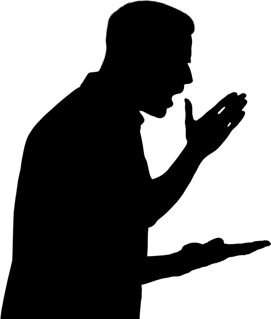 Transparent Silhouette of Man Arguing with Raised Hand Gesture