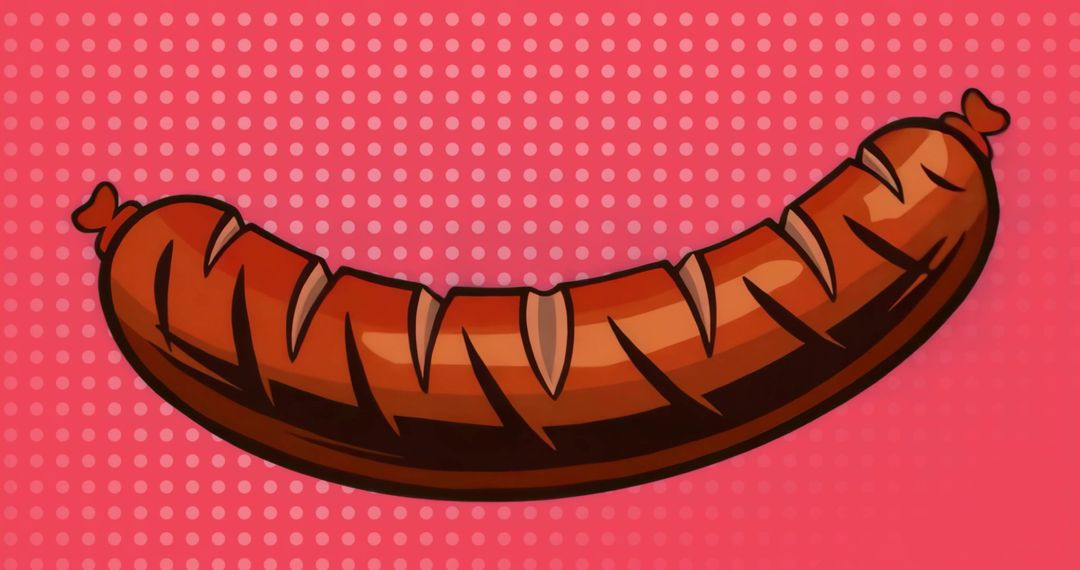 Stylized grilled sausage in pop art comic design