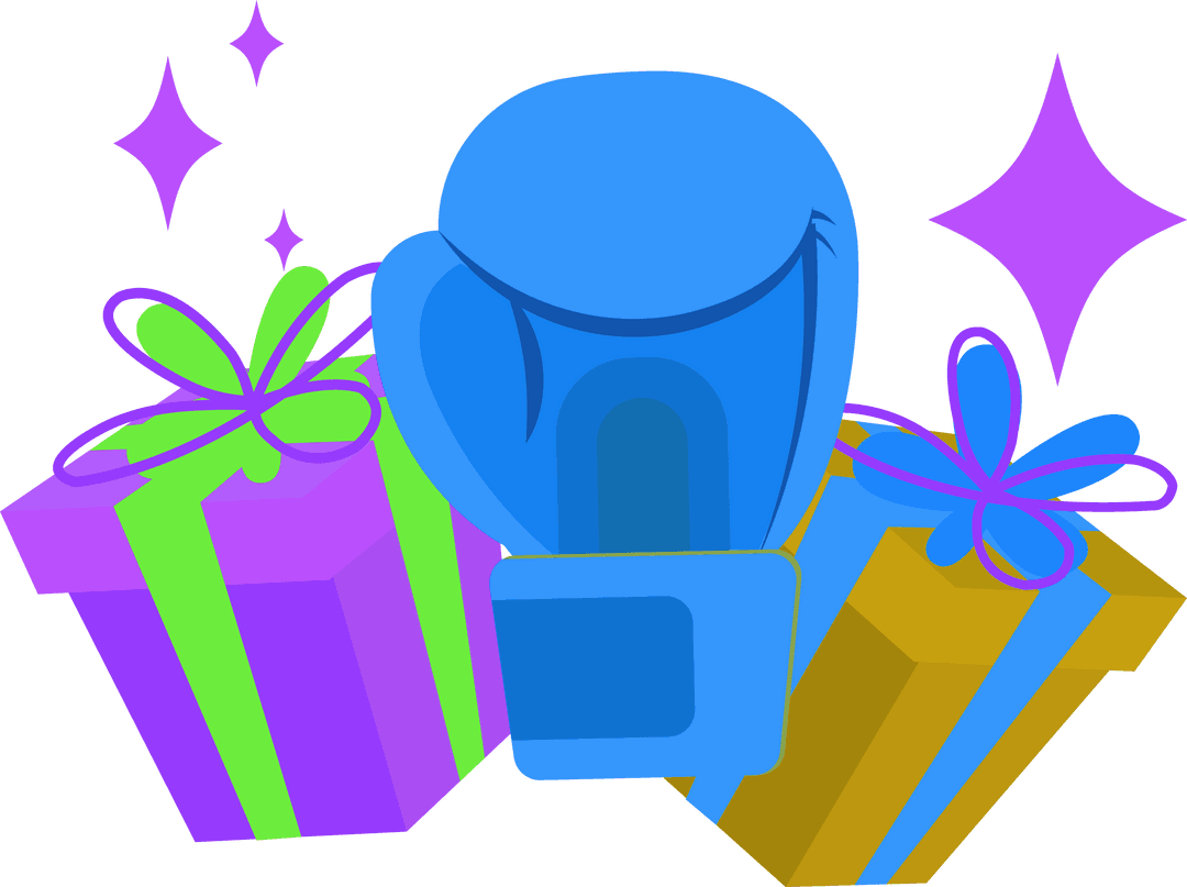 Transparent Boxing Glove with Gifts and Sparkles Illustration