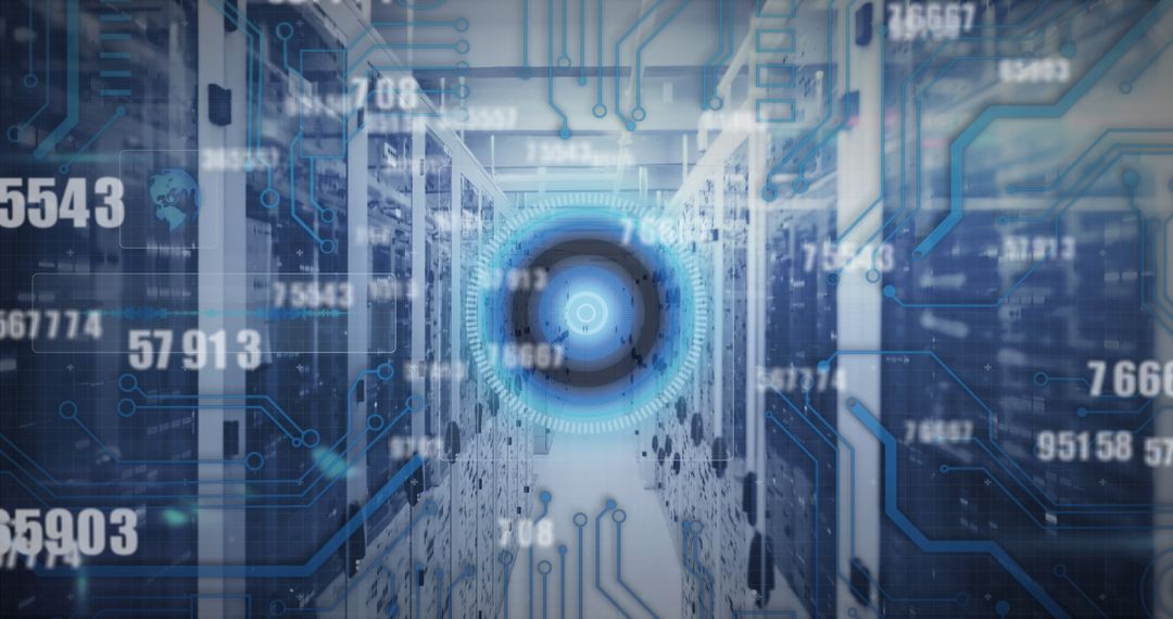Futuristic Technology and Data Center with Digital Overlay