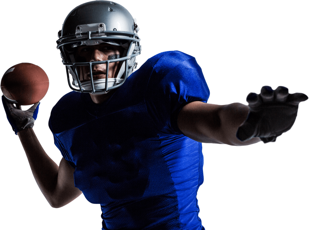 Dynamic Rugby Player Throwing Ball on Transparent Background