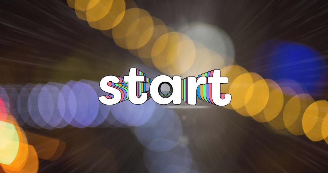 Dynamic Start Screen Text with Vibrant Colors and Bokeh Lights