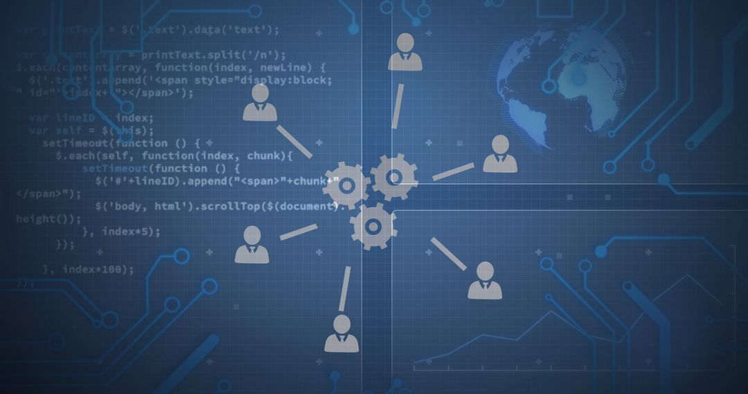 Global Network Technology and Data Processing Illustration