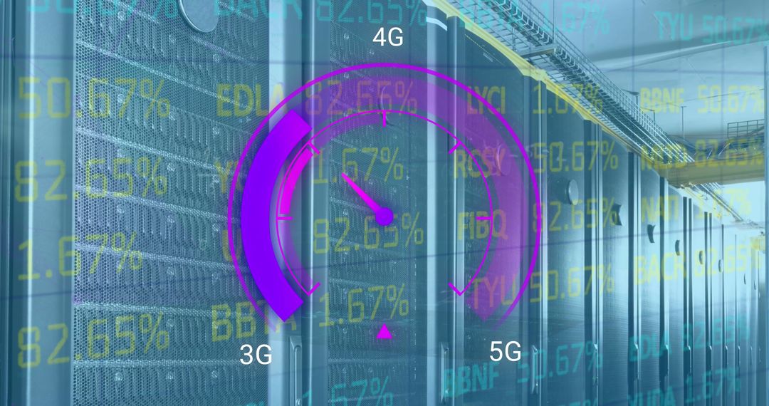 Data Center with Virtual Speedometer over Server Room