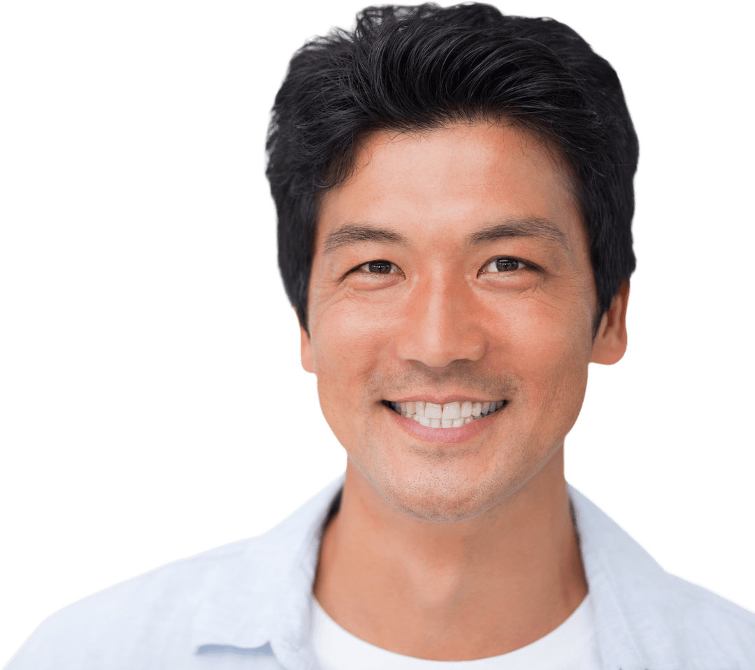 Smiling Asian Man on Transparent Background with Confident Expression