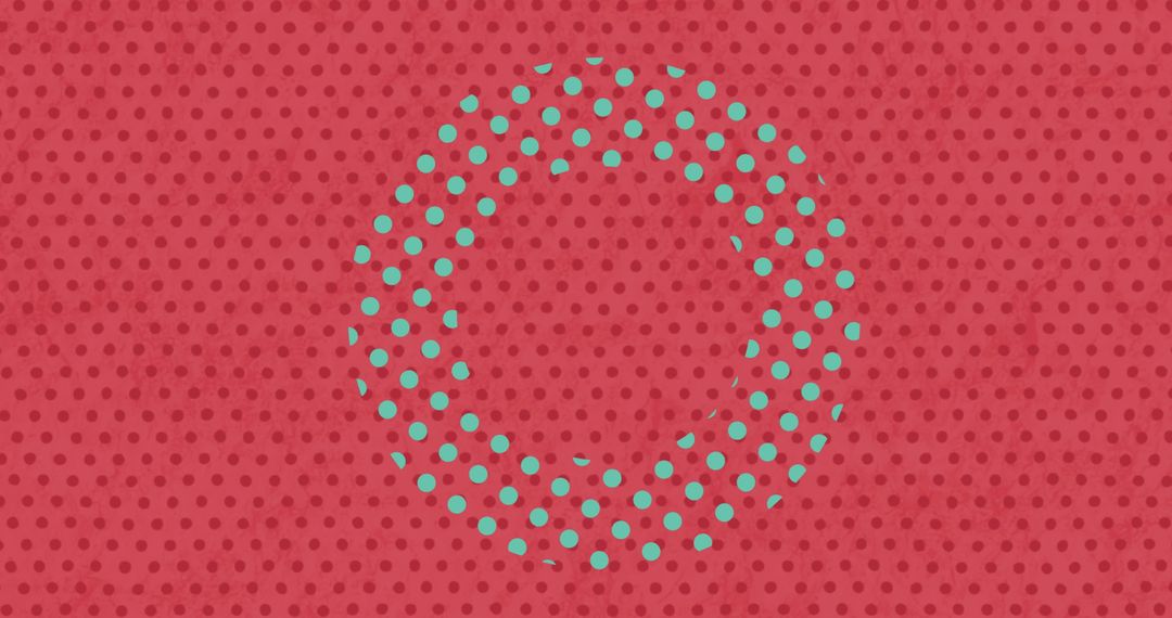 Green Circle on Red Patterned Background: Modern Abstract Art