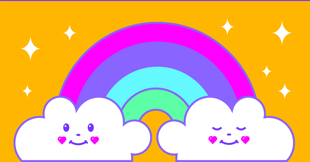 Cute Rainbow and Cloud Characters on Transparent Whimsical Background