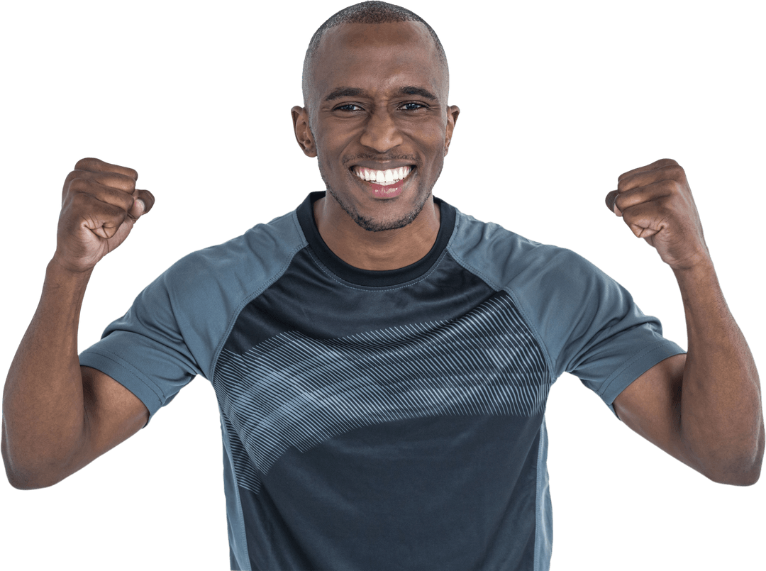 Transparent Portrait of Cheering Rugby Player Exuding Joy