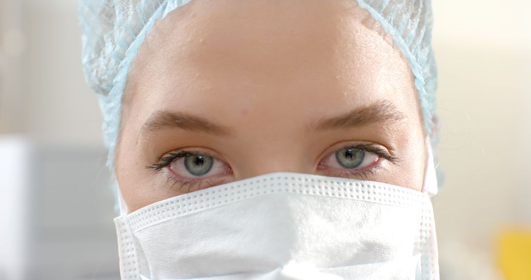 Healthcare Worker Wearing Protective Mask and Cap Closeup - Free Images, Stock Photos and Pictures on Pikwizard.com