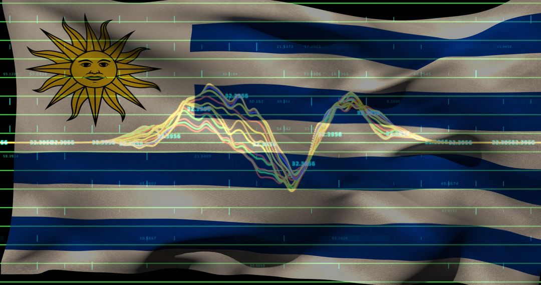 Innovative Uruguay Flag with Digital Waveform Art Overlay