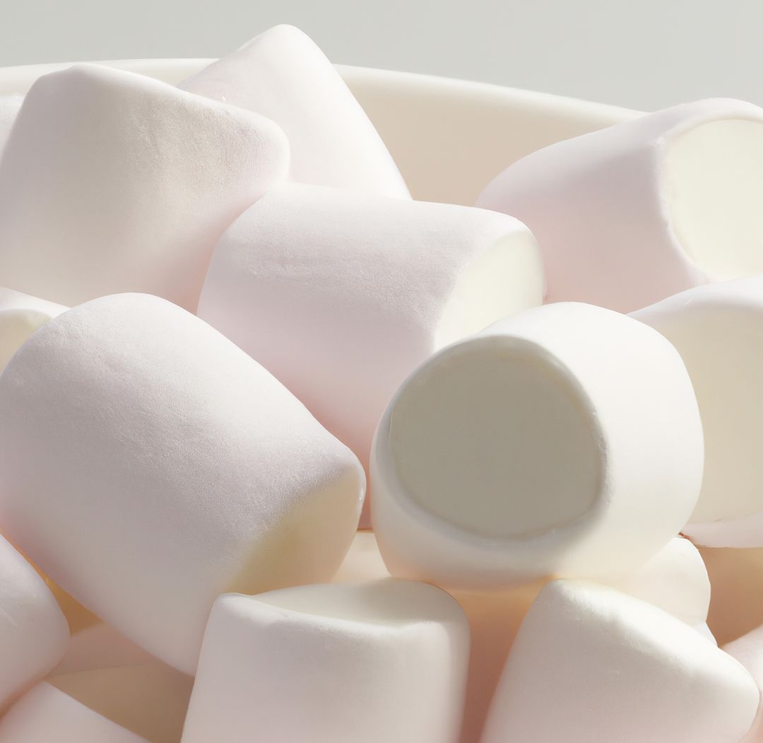 Close up of multiple white marshmallows lying on white background - Free Images, Stock Photos and Pictures on Pikwizard.com