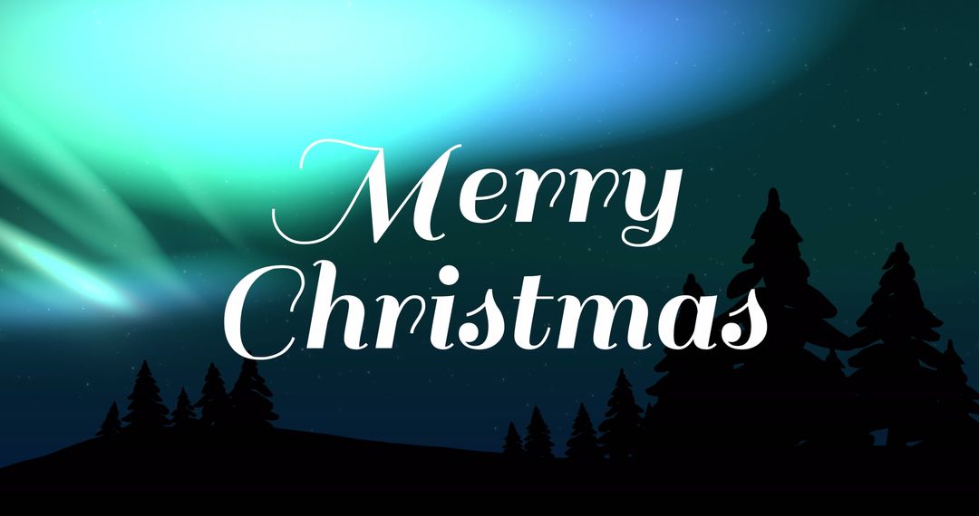 Northern Lights Christmas Greeting with Pine Tree Silhouette