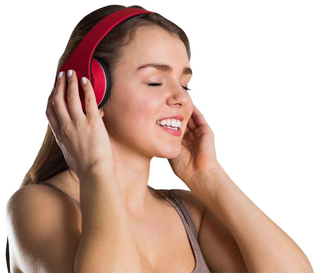 Woman Enjoying Music with Red Headphones in Transparent Background - Download Free Stock Images Pikwizard.com