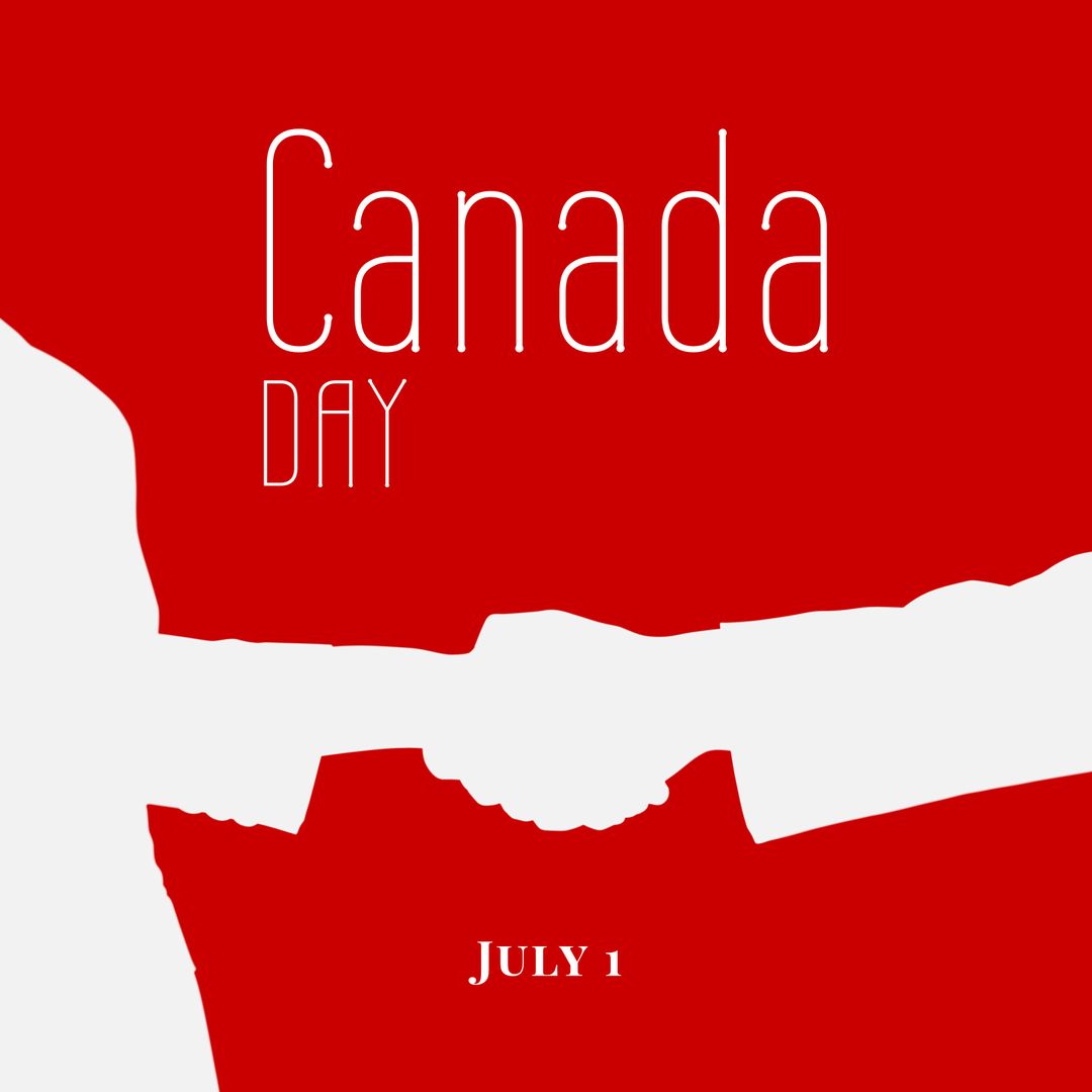 Silhouette of Handshake Celebrating Canada Day on Red Background