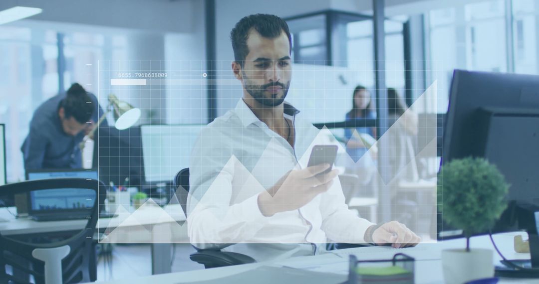 Business Professional Analyzing Financial Data on Smartphone in Modern Office