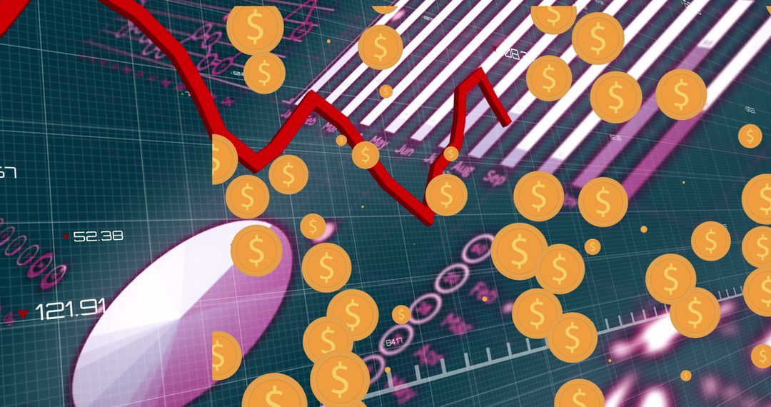 Falling Stock Market Graph with Dollar Signs on Digital Background