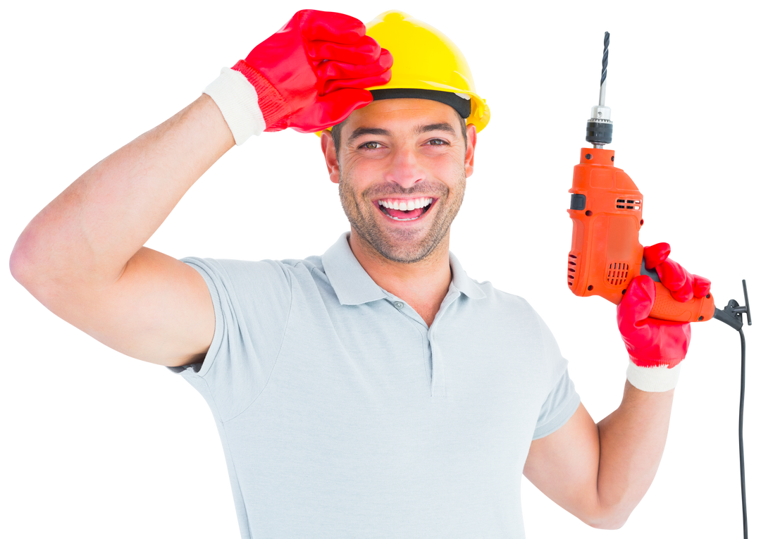 Smiling Manual Worker Holding Drill in Transparent Background - Download Free Stock Images Pikwizard.com