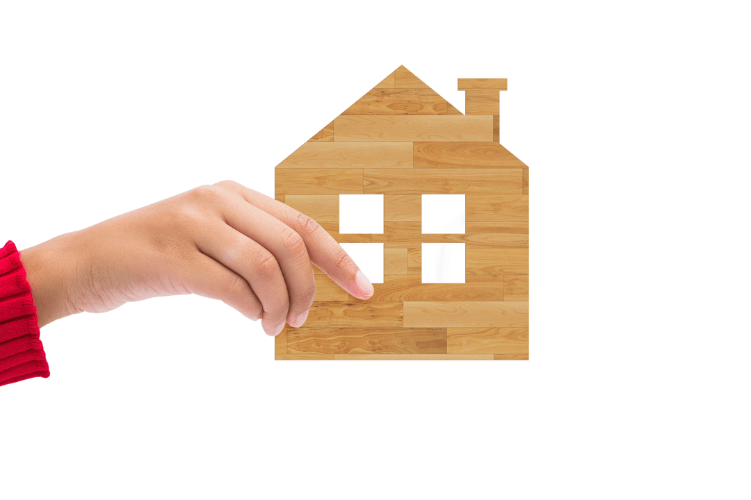 Hand Holding Wooden House on Transparent Background for Real Estate Concepts