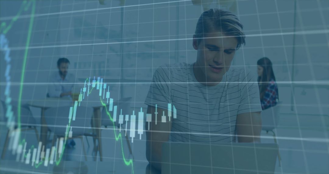 Businessman Analyzing Data with Graphs Overlaid