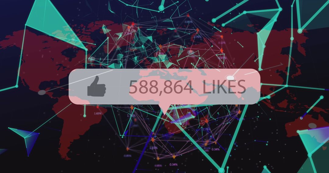 Social Media Like Count Over Digital Network World Map