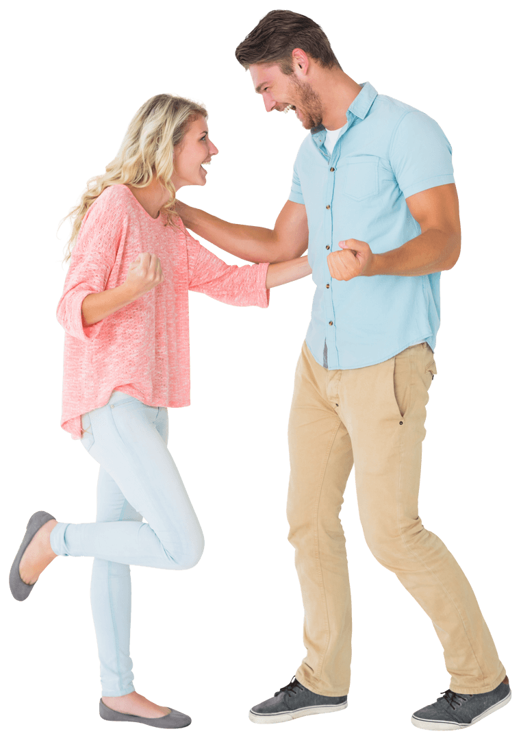 Joyful Couple Cheering on Transparent Background