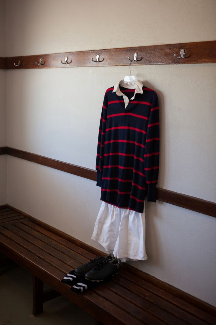 Rugby Uniform Hanging in Locker Room - Free Images, Stock Photos and Pictures on Pikwizard.com