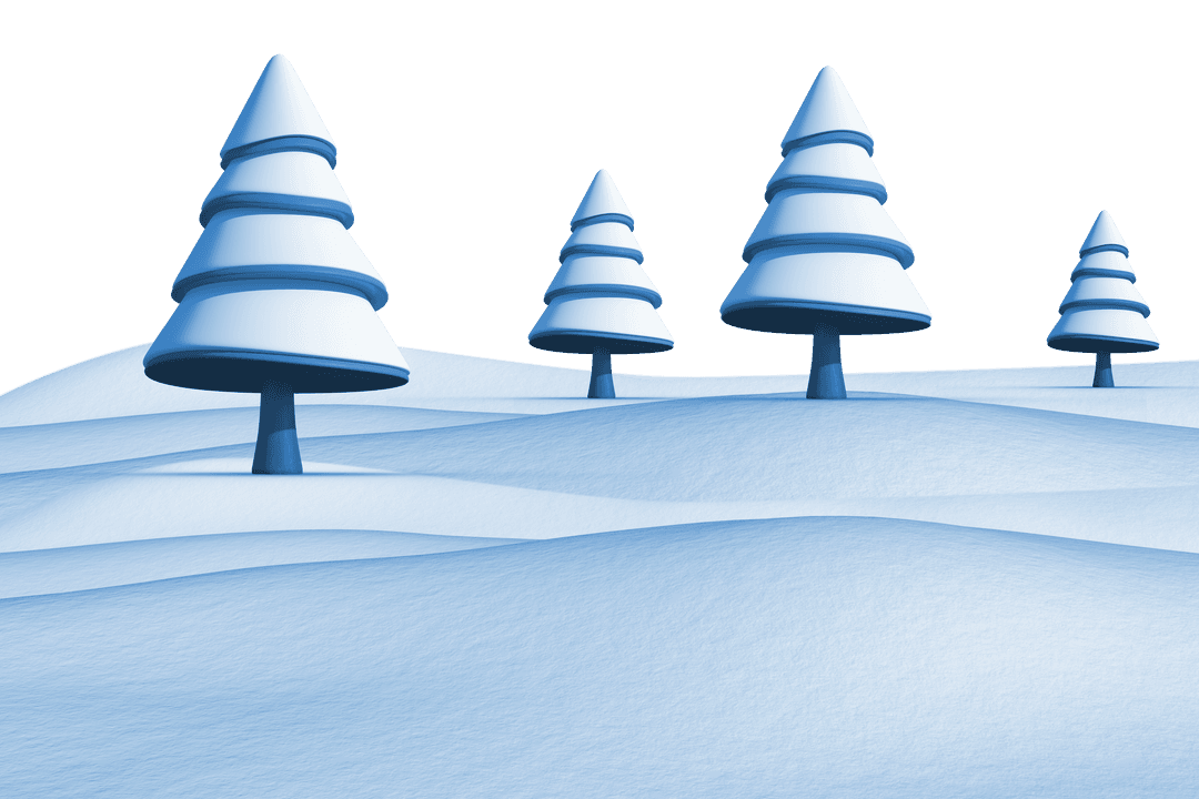 Cartoon Fir Trees on Transparent Snowy Winter Landscape