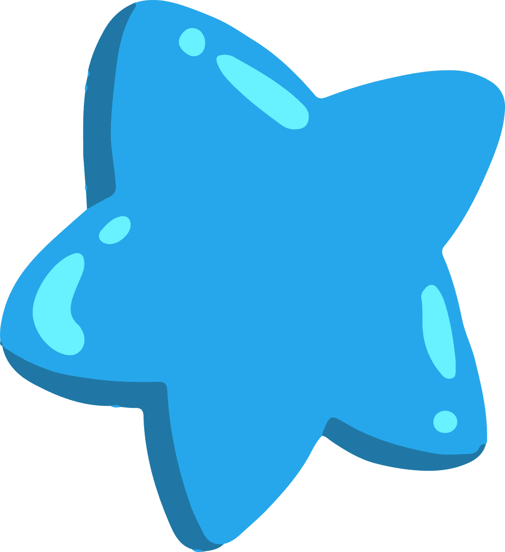Blue Glossy Star Icon on Transparent Canvas Design Element