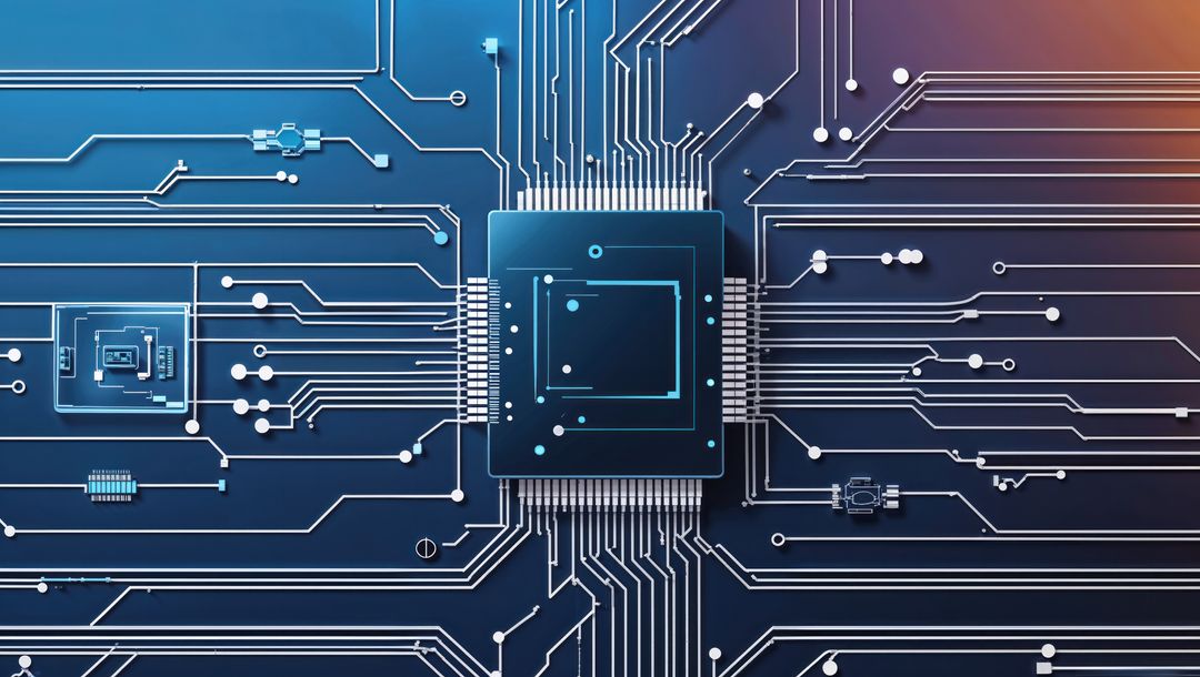 Futuristic Electronic Circuit Board with Central Microprocessor