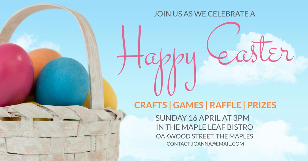 Easter Basket with Colorful Eggs Perfect for Festive Invitations