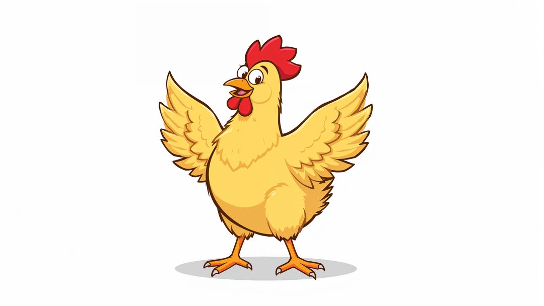 Yellow Cartoon Chicken with Raised Wings and Red Comb
