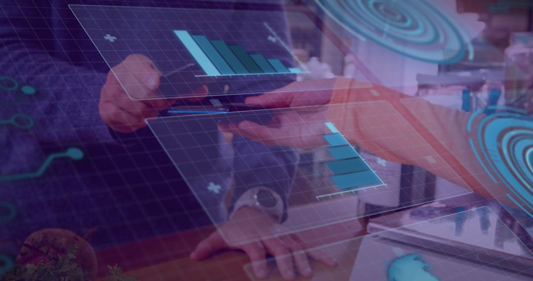 Contactless Payment with Futuristic Digital Interface Displaying Graphs