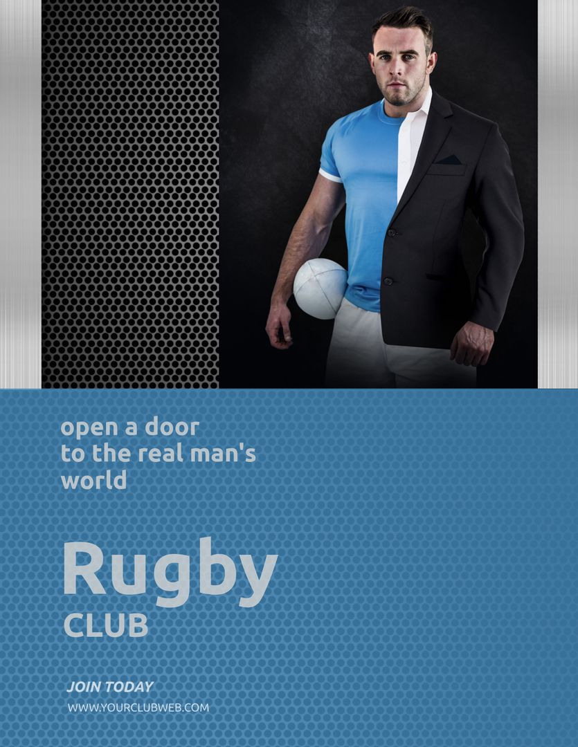 Rugby Club Promotion with Confident Player in Suit and Sports Attire - Download Free Stock Templates Pikwizard.com