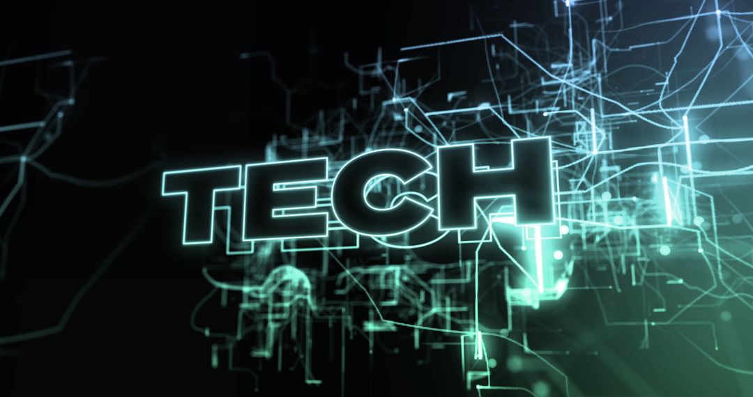 Futuristic Glowing Tech Text with Digital Grids
