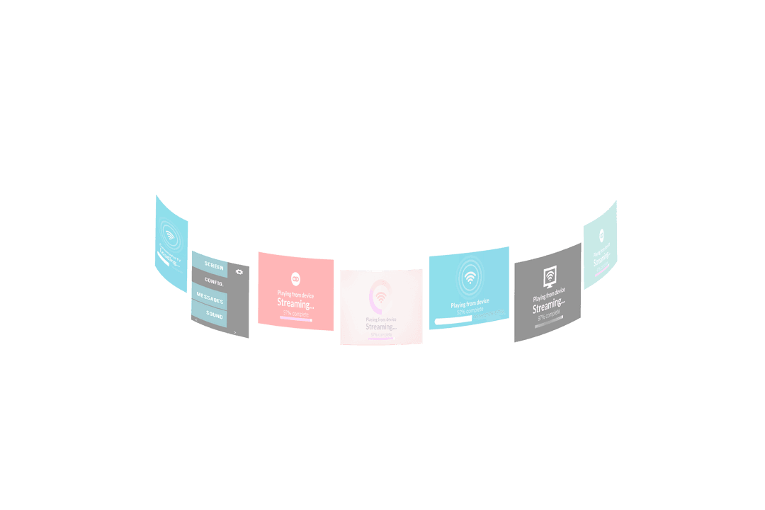 Transparent Digital Screens Hosting Media Streaming Icons