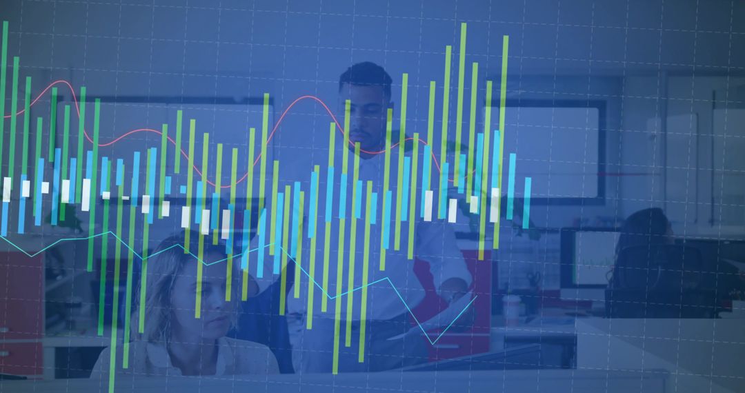 Business Team Collaborating on Financial Data Analytics in Office