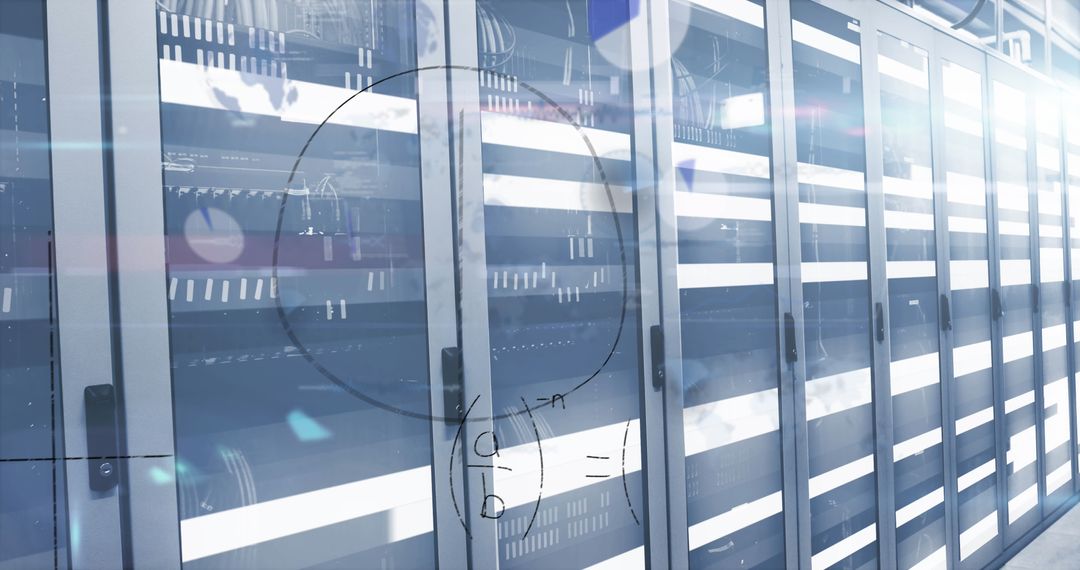 Modern Data Center with Futuristic Digital Interface Overlay