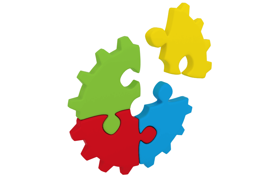 Colorful Gear Jigsaw Puzzle with Missing Piece Showing