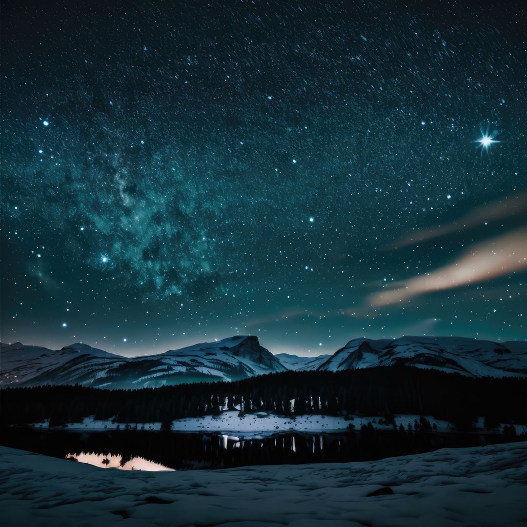 Stunning Night Sky over Snowy Mountain Landscape with Reflections - Free Images, Stock Photos and Pictures on Pikwizard.com