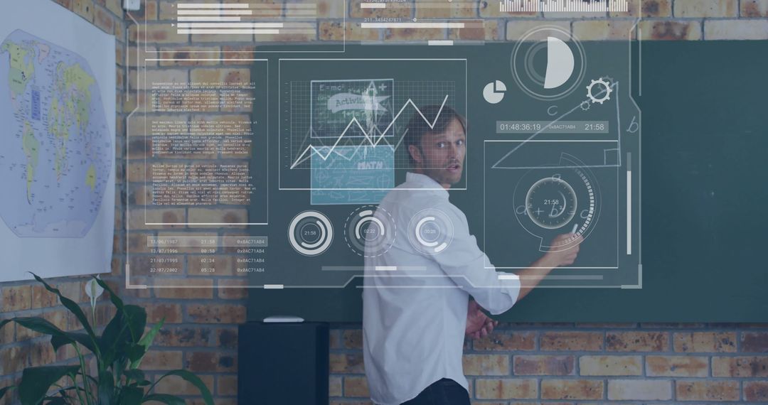Teacher Using Augmented Reality for Data Analysis on Blackboard