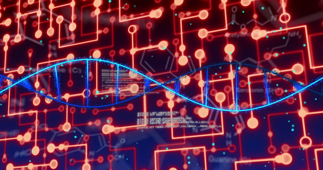 Futuristic DNA Strand in Digital Interface Network