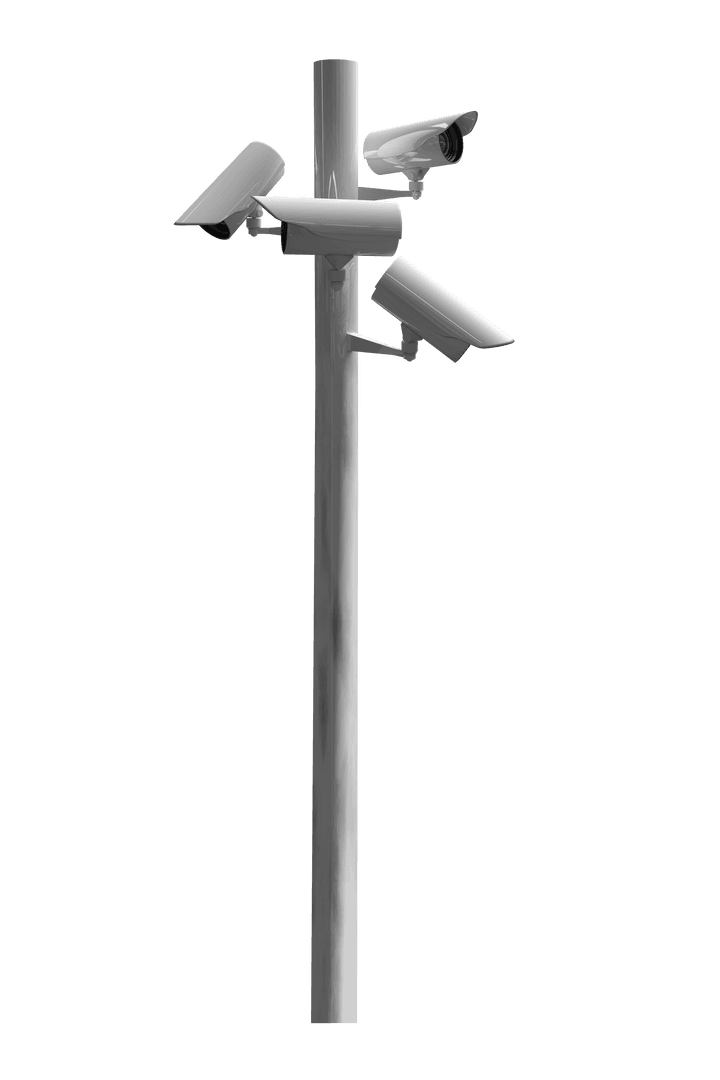 Transparent Surveillance Camera Array on Pole with Three Cameras - Download Free Stock Images Pikwizard.com