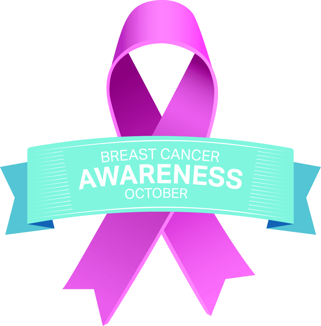 Breast Cancer Awareness Ribbon with Text on Transparent Background
