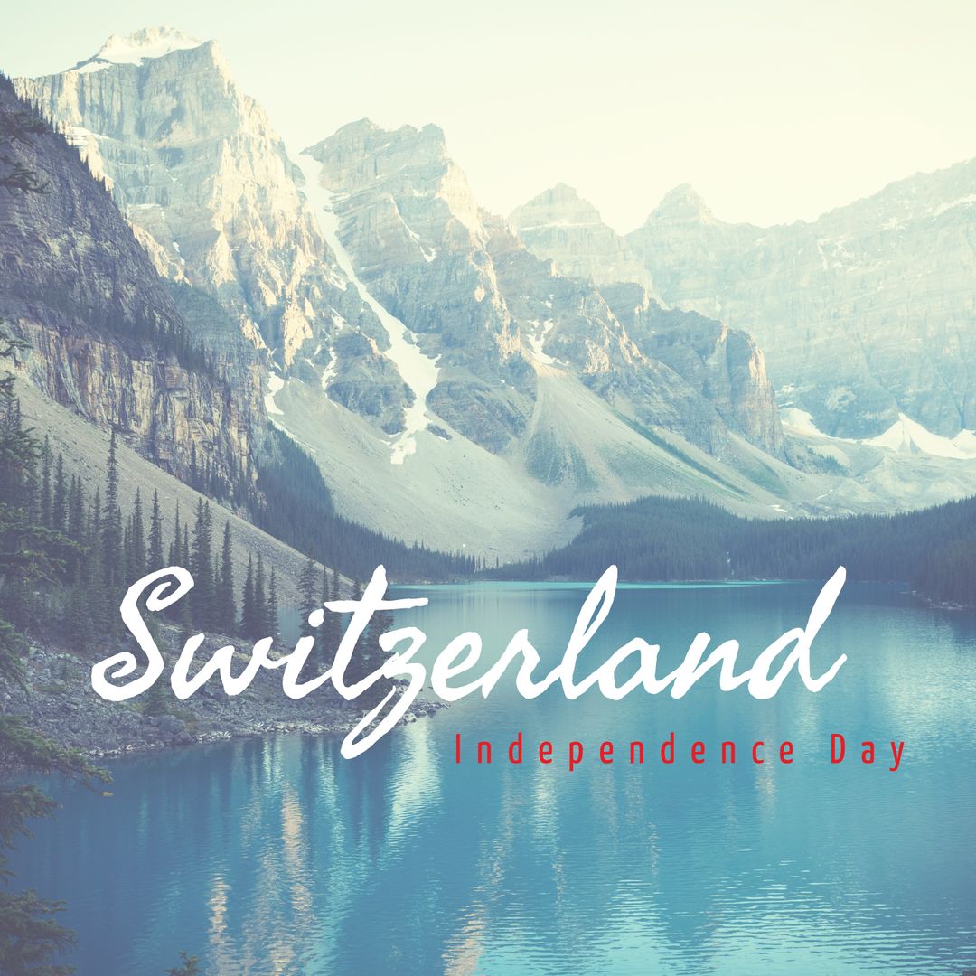 Scenic Switzerland Lake View with Independence Day Text Overlay
