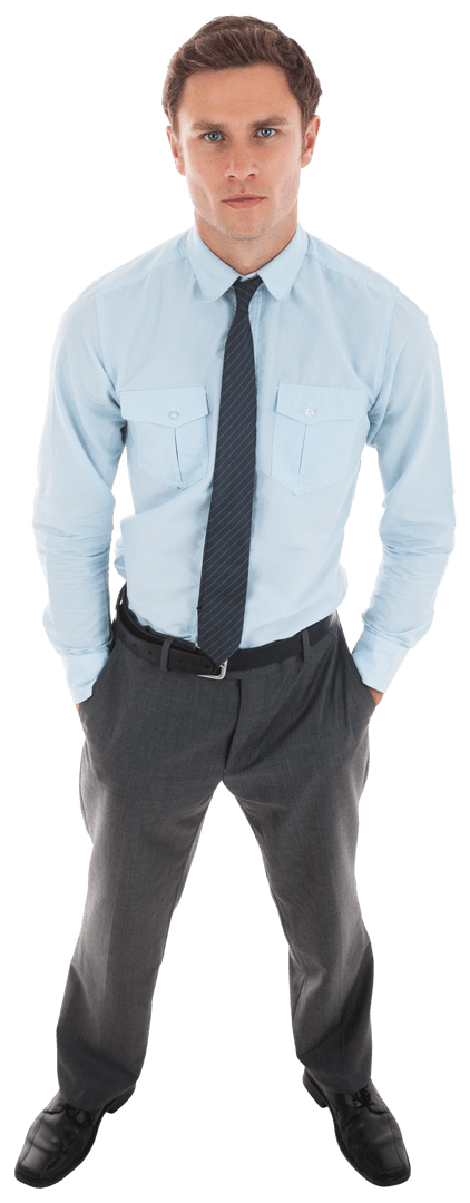 Confident Businessman Standing with Hands in Pockets on Transparent Background