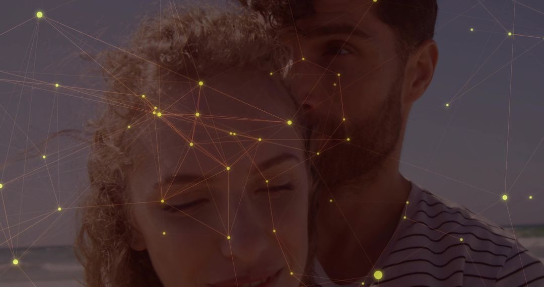 Romantic Couple Connected on Digital Beachfront Concept